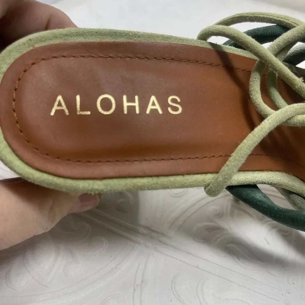 Anthropologie Alohas Shades Of Green Letizia Suede Strappy Heeled Sandals Sz 39